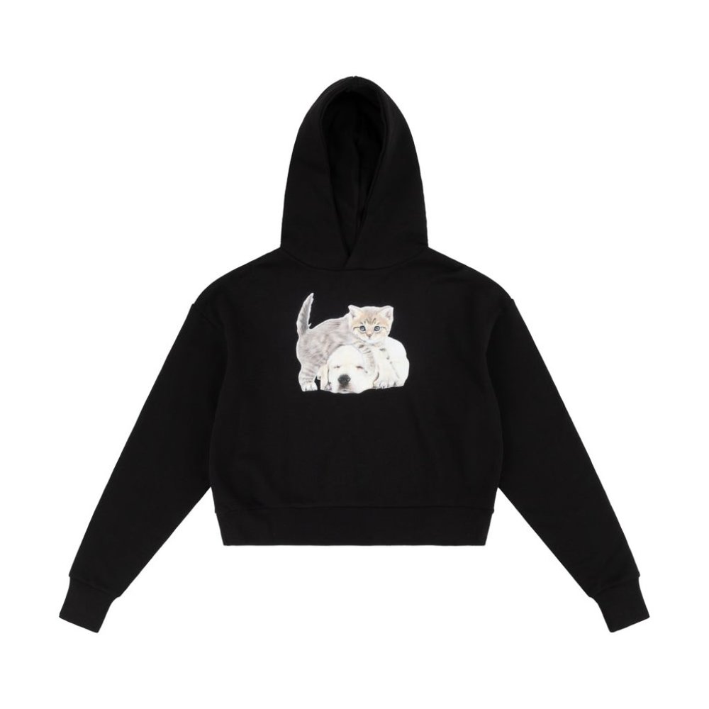 Ashley Williams London Kitty Puppy Black Cropped Hoodie Sweatshirt SMALL